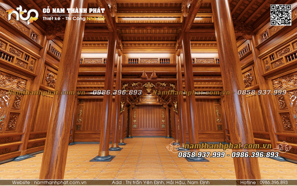 Nội thất nhà gỗ 3 gian 2 chái